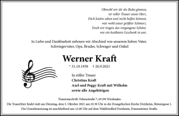 Traueranzeige von Werner Kraft von vrm-trauer