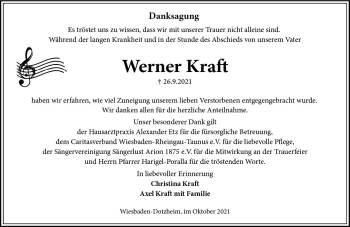 Traueranzeige von Werner Kraft von vrm-trauer