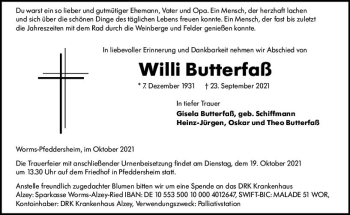 Traueranzeige von Willi Butterfaß von vrm-trauer