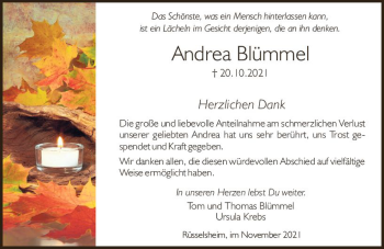 Traueranzeige von Andrea Blümmel von vrm-trauer