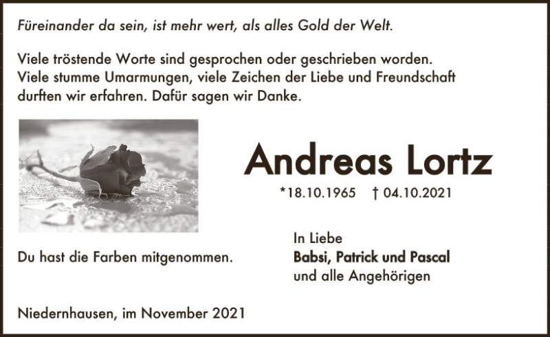  Traueranzeige für Andreas Lortz vom 27.11.2021 aus vrm-trauer