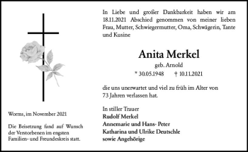 Traueranzeige von Anita Merkel von vrm-trauer