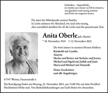 Traueranzeige von Anita Oberle von vrm-trauer