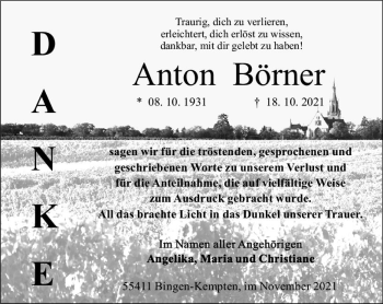 Traueranzeige von Anton Börner von vrm-trauer