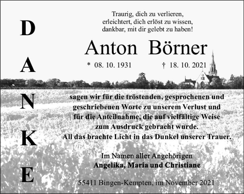  Traueranzeige für Anton Börner vom 20.11.2021 aus vrm-trauer