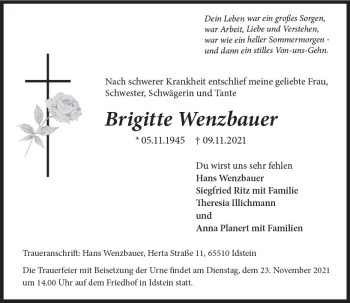 Traueranzeige von Brigitte Wenzbauer von vrm-trauer