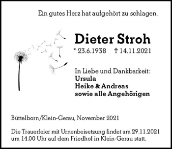Traueranzeige von Dieter Stroh von vrm-trauer