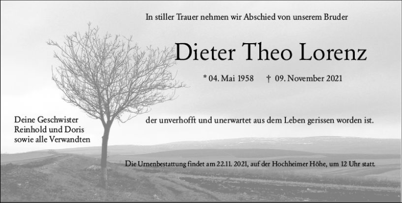  Traueranzeige für Dieter Theo Lorenz vom 19.11.2021 aus vrm-trauer