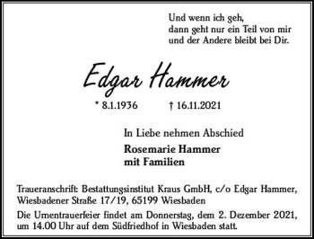 Traueranzeige von Edgar Hammer von vrm-trauer
