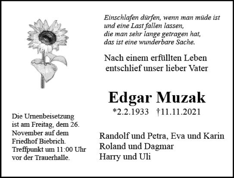  Traueranzeige für Edgar Muzak vom 20.11.2021 aus vrm-trauer