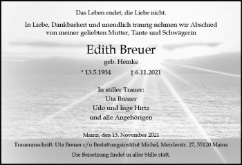 Traueranzeige von Edith Breuer von vrm-trauer