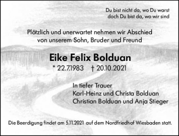 Traueranzeige von Eike Felix Bolduan von vrm-trauer