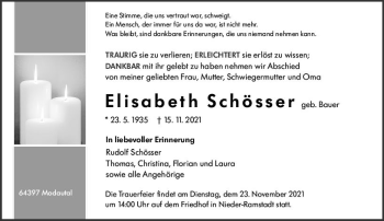 Traueranzeige von Elisabeth Schösser von vrm-trauer