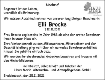 Traueranzeige von Elli Brocke von  Hinterländer Anzeiger