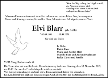 Traueranzeige von Elvi Blarr von vrm-trauer