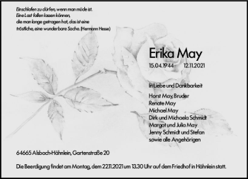 Traueranzeige von Erika May von vrm-trauer