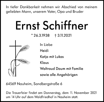 Traueranzeige von Ernst Schiffner von vrm-trauer