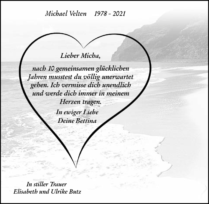  Traueranzeige für Michael Velten vom 05.11.2021 aus VRM Tageszeitungen
