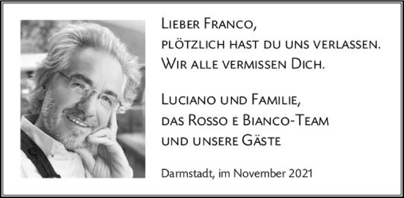  Traueranzeige für Franco  vom 13.11.2021 aus vrm-trauer