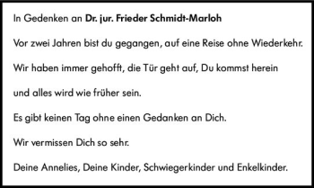 Traueranzeige von Frieder Schmidt-Marloh von vrm-trauer