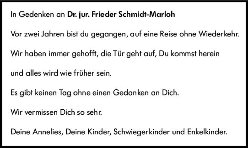  Traueranzeige für Frieder Schmidt-Marloh vom 05.11.2021 aus vrm-trauer