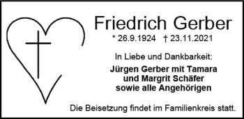 Traueranzeige von Friedrich Gerber von vrm-trauer