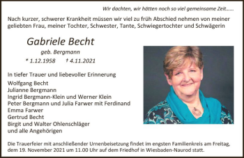 Traueranzeige von Gabriele Becht von vrm-trauer