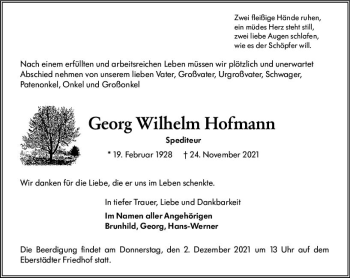 Traueranzeige von Georg Wilhelm Hofmann von vrm-trauer