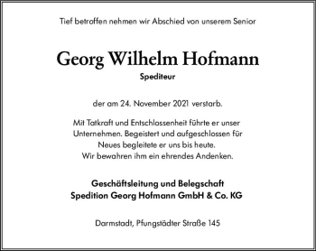 Traueranzeige von Georg Wilhelm Hofmann von vrm-trauer