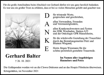 Traueranzeige von Gerhard Balter von vrm-trauer