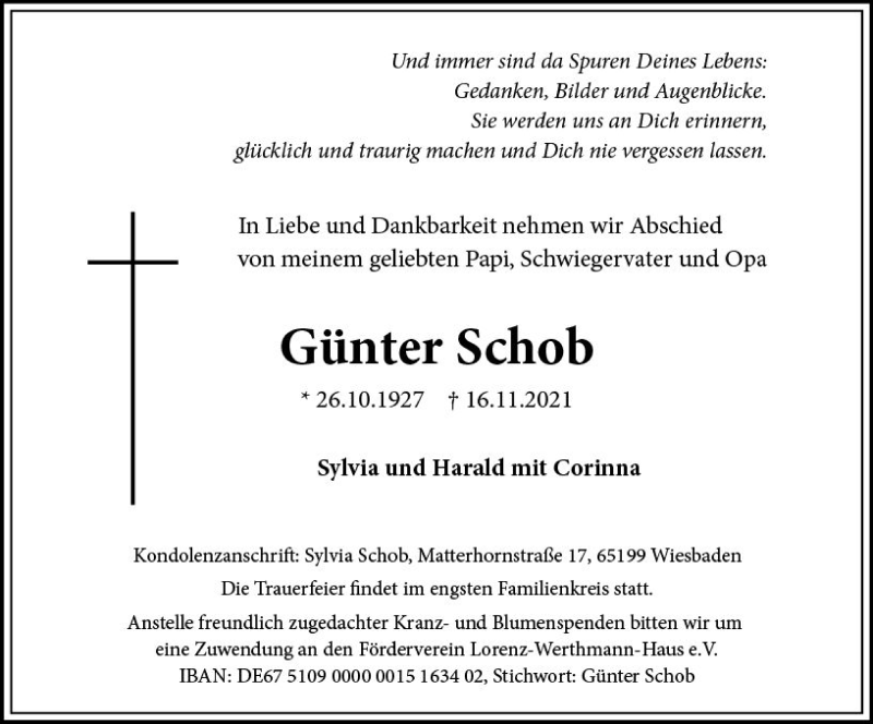  Traueranzeige für Günter Schob vom 20.11.2021 aus vrm-trauer