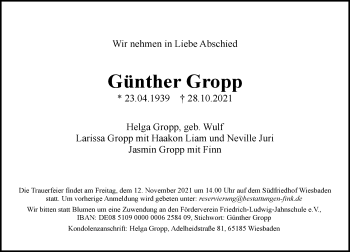 Traueranzeige von Günther Gropp von vrm-trauer