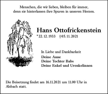 Traueranzeige von Hans Ottofrickenstein von vrm-trauer