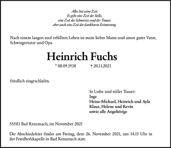 Traueranzeige von Heinrich Fuchs von vrm-trauer