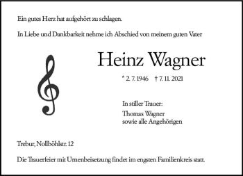 Traueranzeige von Heinz Wagner von vrm-trauer