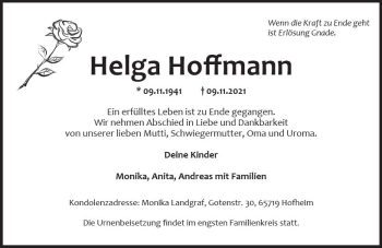 Traueranzeige von Helga Hoffmann von vrm-trauer