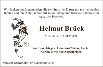 Traueranzeige von Helmut Brück von vrm-trauer