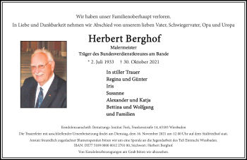 Traueranzeige von Herbert Berghof von vrm-trauer