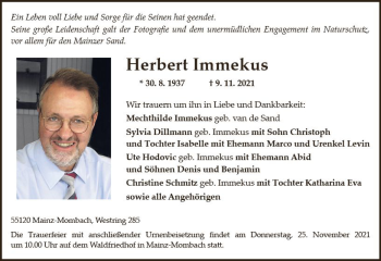 Traueranzeige von Herbert Immekus von vrm-trauer