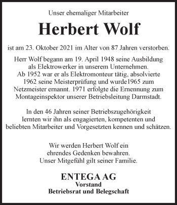 Traueranzeige von Herbert Wolf von vrm-trauer