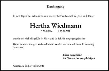 Traueranzeige von Hertha Wiedmann von vrm-trauer