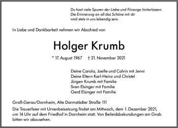 Traueranzeige von Holger Krumb von vrm-trauer