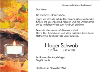 Traueranzeige von Holger Schwab von vrm-trauer