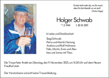 Traueranzeige von Holger Schwab von vrm-trauer