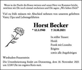 Traueranzeige von Horst Becker von vrm-trauer