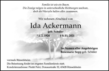 Traueranzeige von Ida Ackermann von vrm-trauer