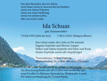 Traueranzeige von Ida Schuas von vrm-trauer