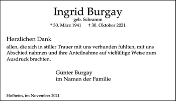 Traueranzeige von Ingrid Burgay von vrm-trauer