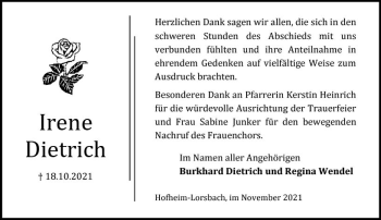 Traueranzeige von Irene Dietrich von vrm-trauer