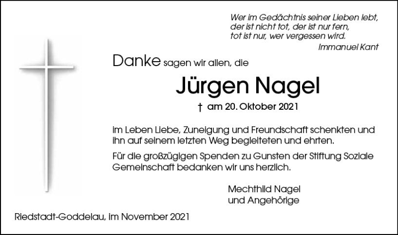 Traueranzeige für Jürgen Nagel vom 09.11.2021 aus vrm-trauer